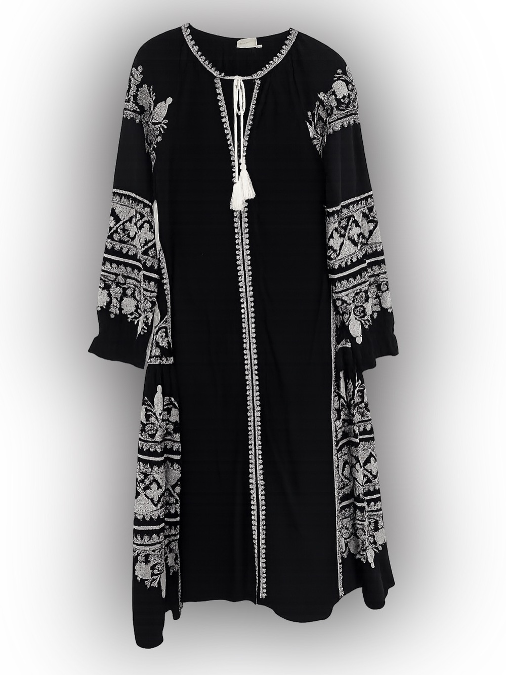 Julia Amory Maxi Caftan Dress S Black White Embroidered Cotton Boho Lagenlook